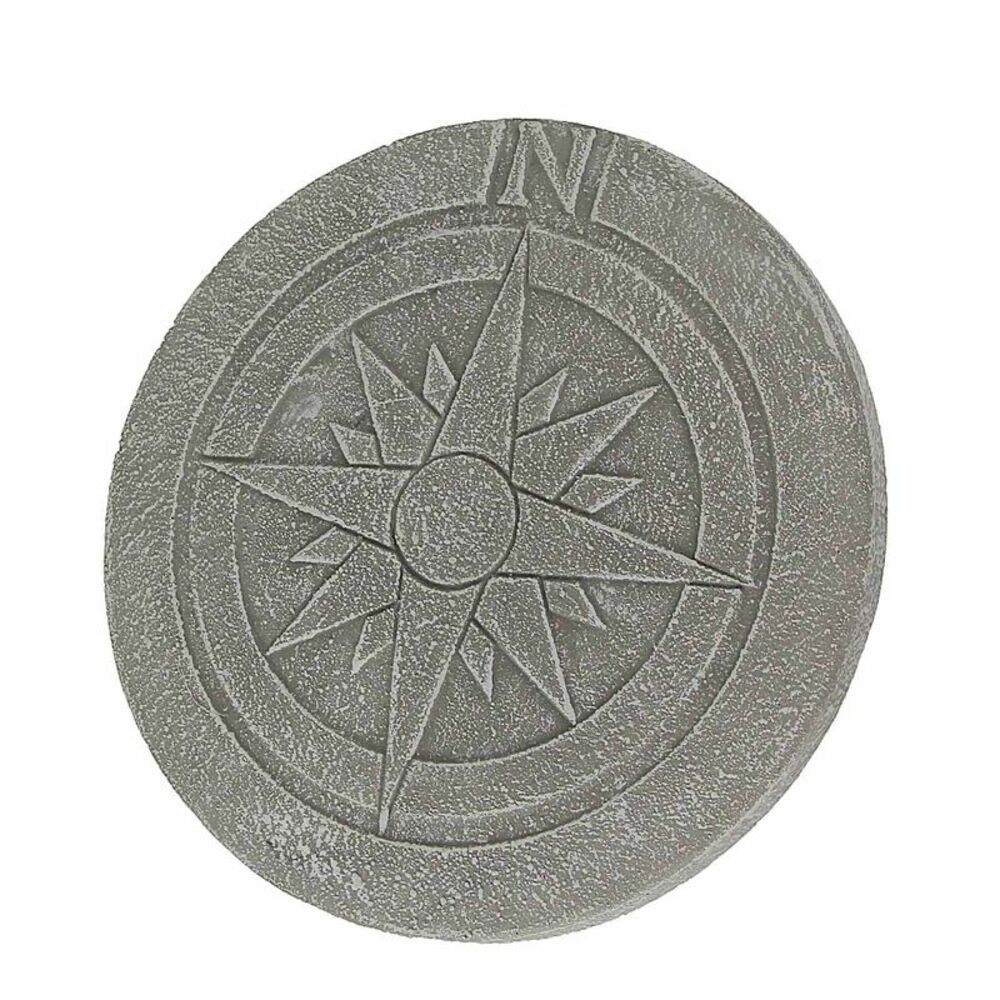Compass Rose Design Natural Gray Finish Round Cement Stepping Stone/Wall Hanging